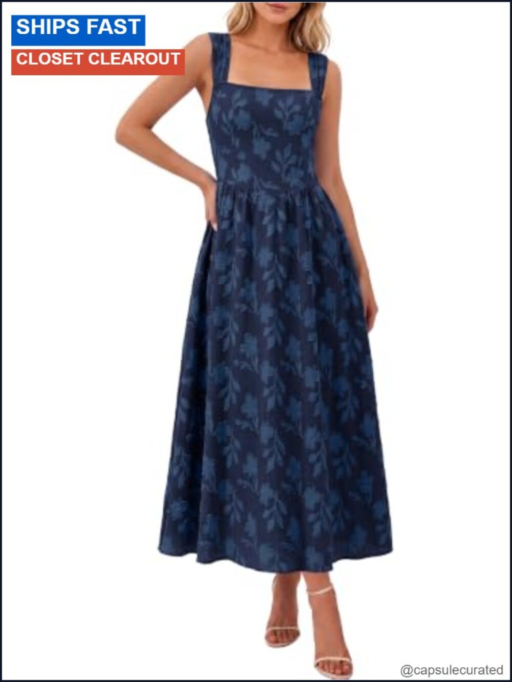 Flowy Square Neck Sleeveless Maxi Dress with Pockets Smocked Back